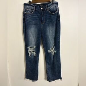 Judy Blue Jeans Womens 14W Blue Straight Distressed Casual Stretch Denim